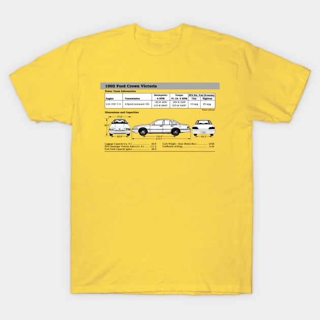 1992 FORD CROWN VICTORIA - technical data T-Shirt by Throwback Motors